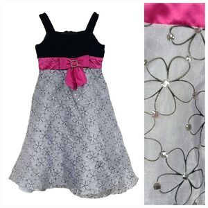 Girls Formal Dress Black Velvet Hot Pink Silver Glitter Flower Girl Occasion 7